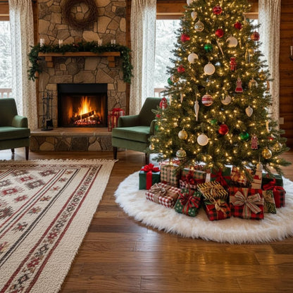 48 Inch White Faux Fur Christmas Tree Skirt, Luxury Plush Tree Base Cover for Holiday Party and Home Christmas Decor
